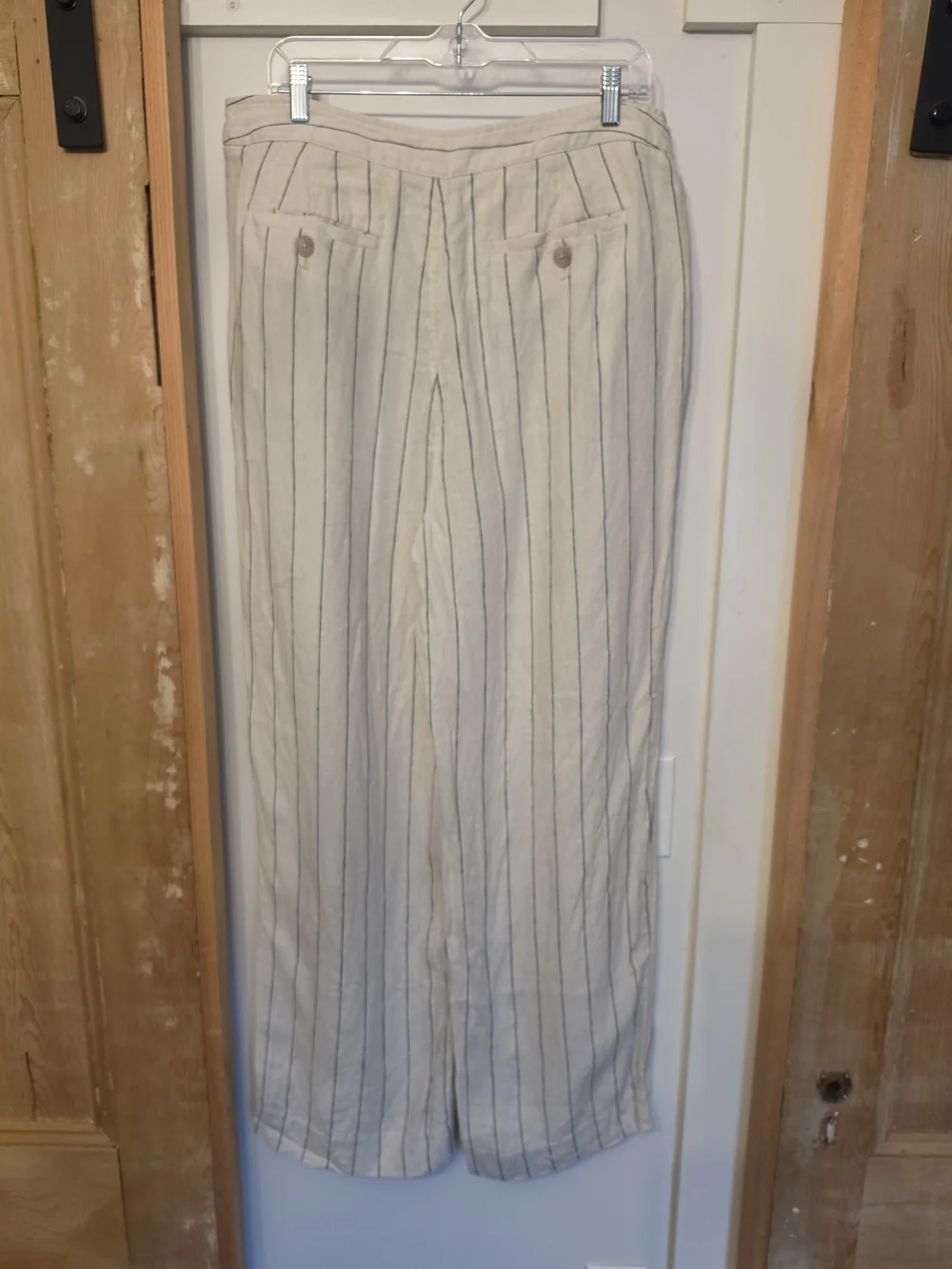 Banana Republic Beige Pinstripe Linen-Blend Wide Leg Pants (14)